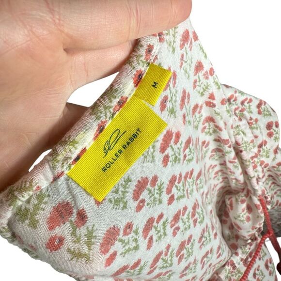 Roller Rabbit Red & Green Floral Tassel Tie Lightweight 3/4 Sleeve Boho Top - Picture 8 of 8